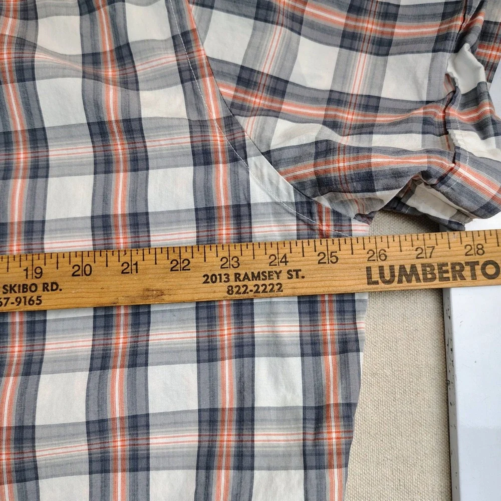 Banana Republic Mens XL Short Sleeve Plaid Shirt Grey Orange Cotton Dadcore